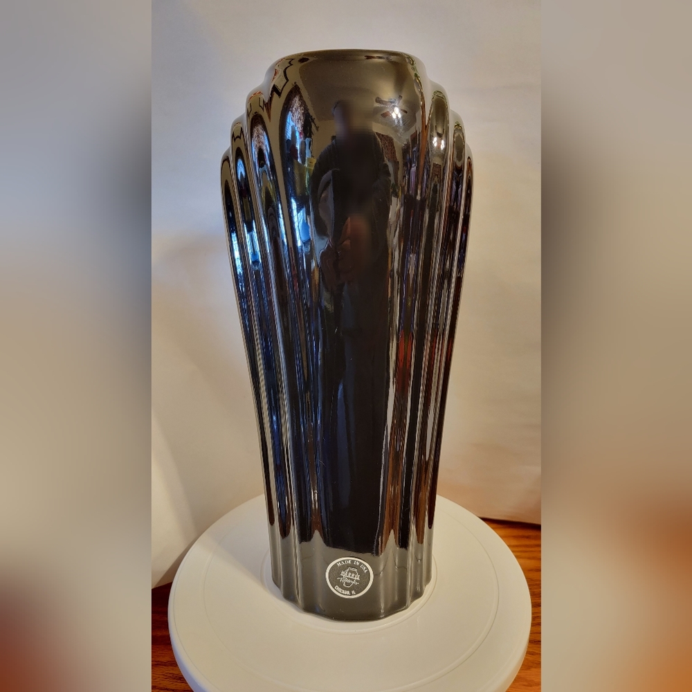 Vintage Harris Potteries Chicago Deco Revival Large Glossy Black Vase